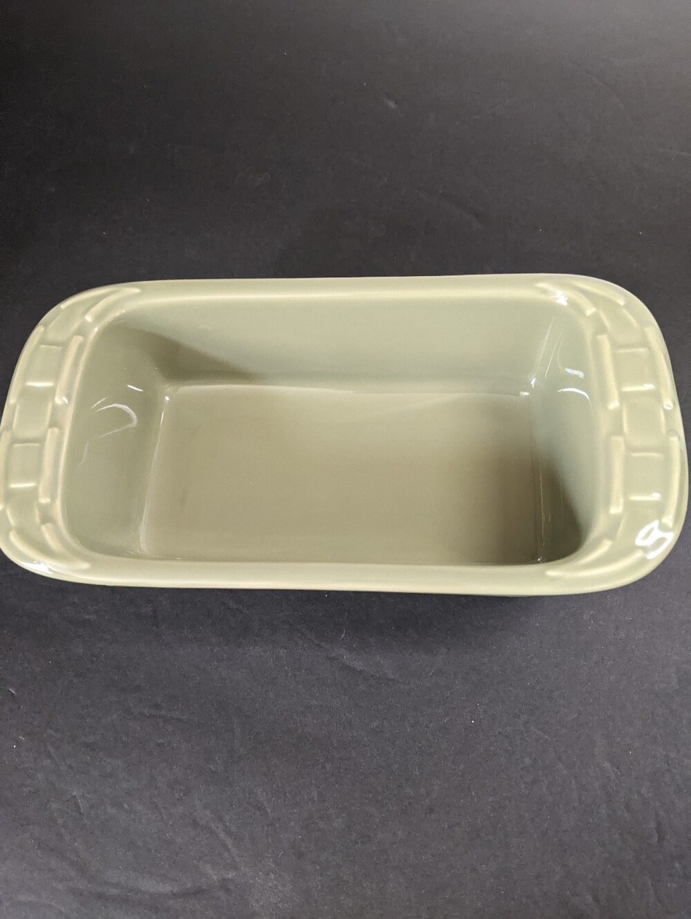 Longaberger Pottery Sage Green Small Loaf Dish Pan Woven Traditions New